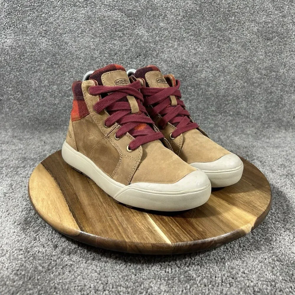 Keen Elena Mid Women’s Size 5 Brown Leather Red Plaid Casual Winter Shoes Used